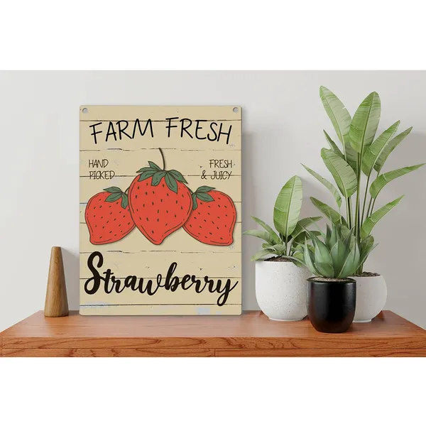Multicolor_Farm_Fresh_Strawberry_Wood_Sign_Strawberry_Quote_Wooden_Signs_Rustic_Summer_Hanging_Plaque_Home_Wall_Art_8"_X_10"_Sign_Wall_Decor_|_For_Home_Kitchen