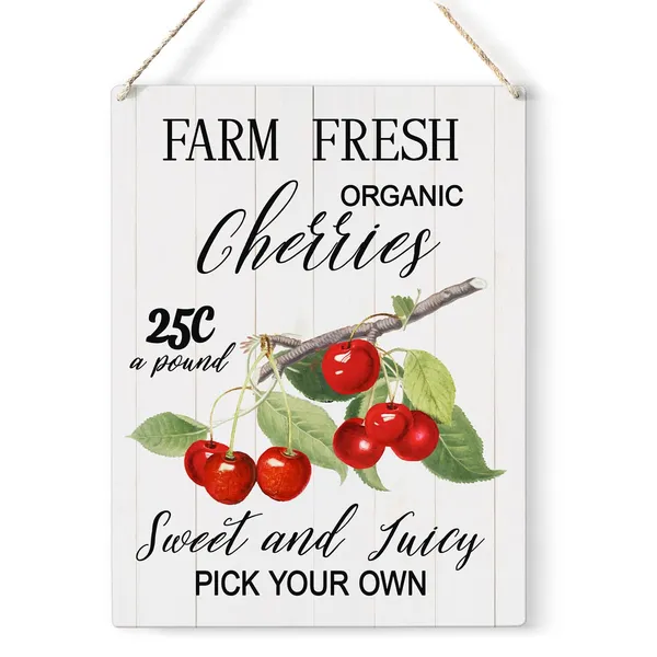 Multicolor_Summer_Cherry_Wood_Sign_Farm_Fresh_Organic_Cherries_Wooden_Signs_Rustic_Summer_Hanging_Plaque_Home_Wall_Art_8"_X_10"_Sign_Wall_Decor_|_For_Home_Kitchen_Farmhouse