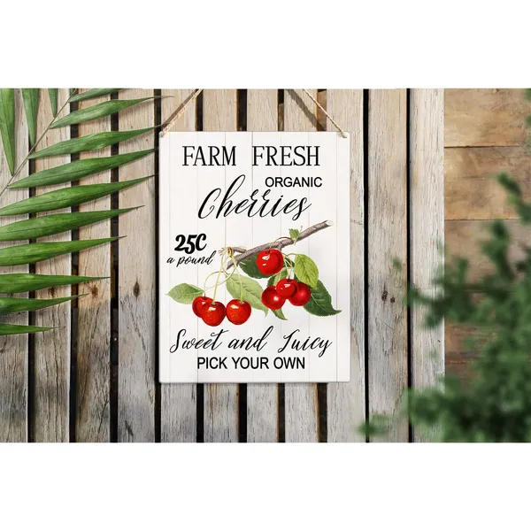 Multicolor_Summer_Cherry_Wood_Sign_Farm_Fresh_Organic_Cherries_Wooden_Signs_Rustic_Summer_Hanging_Plaque_Home_Wall_Art_8"_X_10"_Sign_Wall_Decor_|_For_Home_Kitchen_Farmhouse
