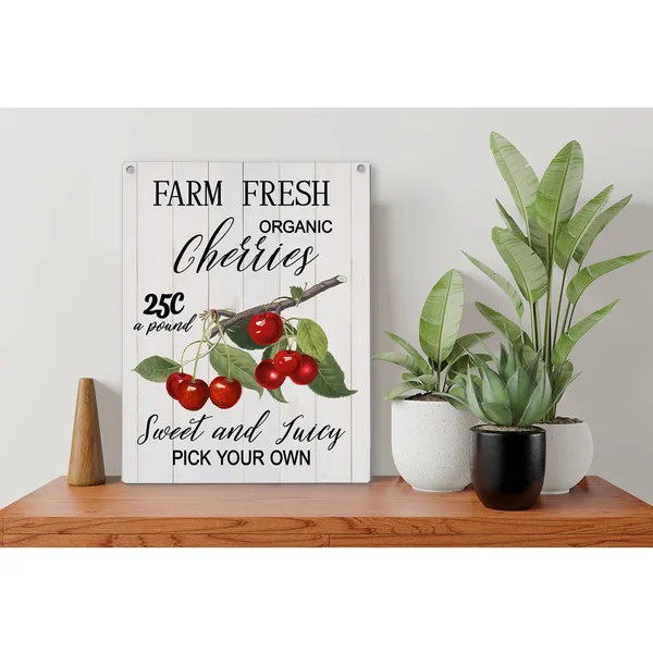 Multicolor_Summer_Cherry_Wood_Sign_Farm_Fresh_Organic_Cherries_Wooden_Signs_Rustic_Summer_Hanging_Plaque_Home_Wall_Art_8"_X_10"_Sign_Wall_Decor_|_For_Home_Kitchen_Farmhouse