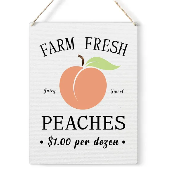 Multicolor_Farm_Fresh_Peaches_Wood_Sign_Summer_Peach_Wooden_Signs_Rustic_Hanging_Plaque_Home_Wall_Art_8"_X_10"_Sign_Wall_Decor_|_For_Home_Farmhouse_Kitchen