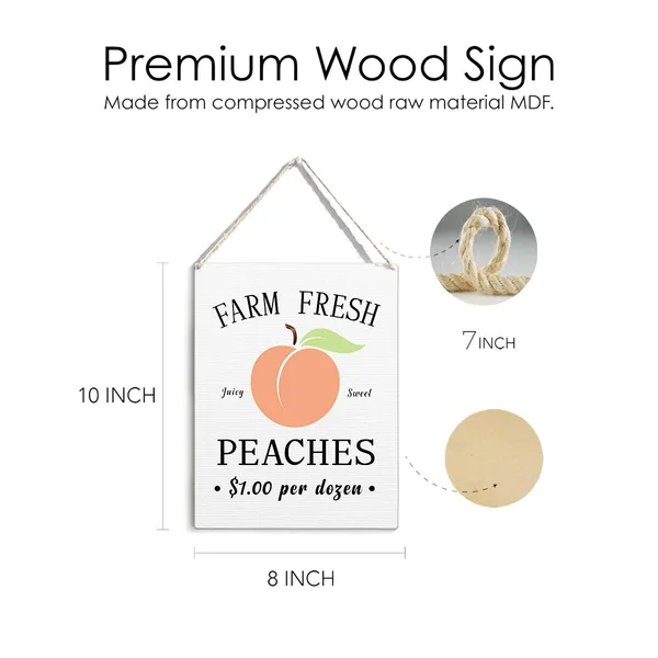 Multicolor_Farm_Fresh_Peaches_Wood_Sign_Summer_Peach_Wooden_Signs_Rustic_Hanging_Plaque_Home_Wall_Art_8"_X_10"_Sign_Wall_Decor_|_For_Home_Farmhouse_Kitchen