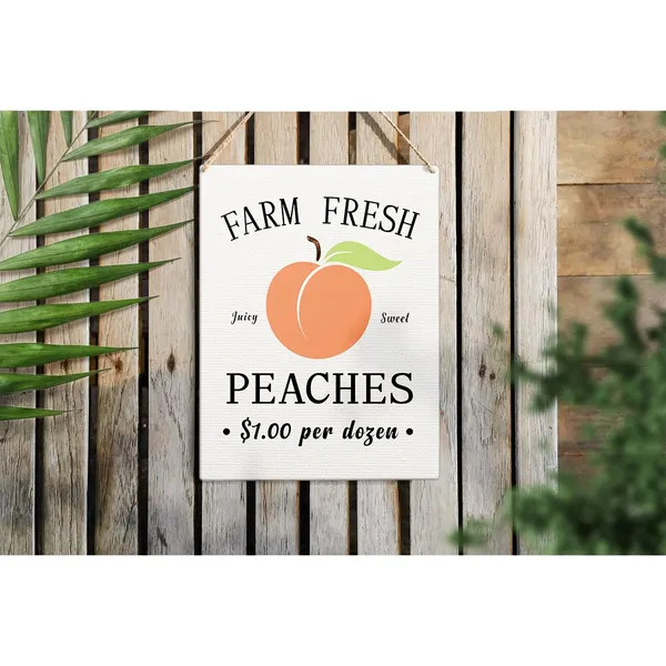 Multicolor_Farm_Fresh_Peaches_Wood_Sign_Summer_Peach_Wooden_Signs_Rustic_Hanging_Plaque_Home_Wall_Art_8"_X_10"_Sign_Wall_Decor_|_For_Home_Farmhouse_Kitchen