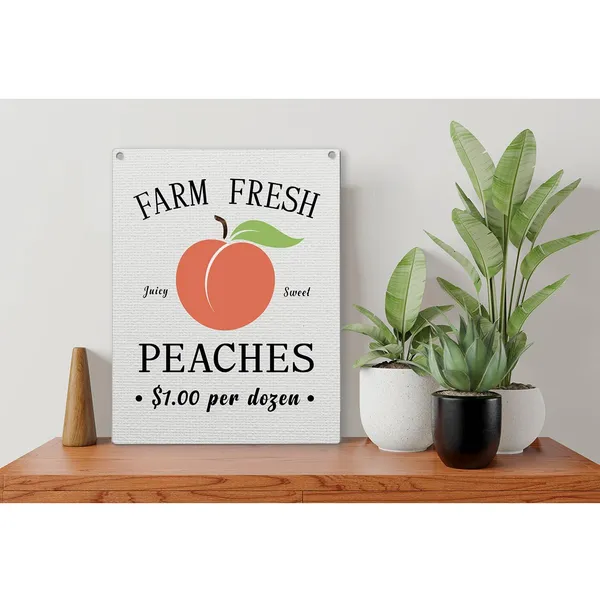 Multicolor_Farm_Fresh_Peaches_Wood_Sign_Summer_Peach_Wooden_Signs_Rustic_Hanging_Plaque_Home_Wall_Art_8"_X_10"_Sign_Wall_Decor_|_For_Home_Farmhouse_Kitchen