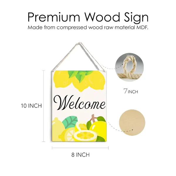 Multicolor_Lemon_Theme_Wood_Sign_Welcome_Lemon_Wooden_Signs_Rustic_Summer_Hanging_Plaque_Home_Wall_Art_8"_X_10"_Sign_Wall_Decor_|_For_Home_Kitchen