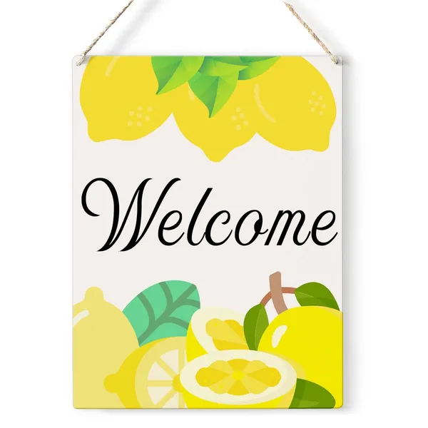 Multicolor_Lemon_Theme_Wood_Sign_Welcome_Lemon_Wooden_Signs_Rustic_Summer_Hanging_Plaque_Home_Wall_Art_8"_X_10"_Sign_Wall_Decor_|_For_Home_Kitchen