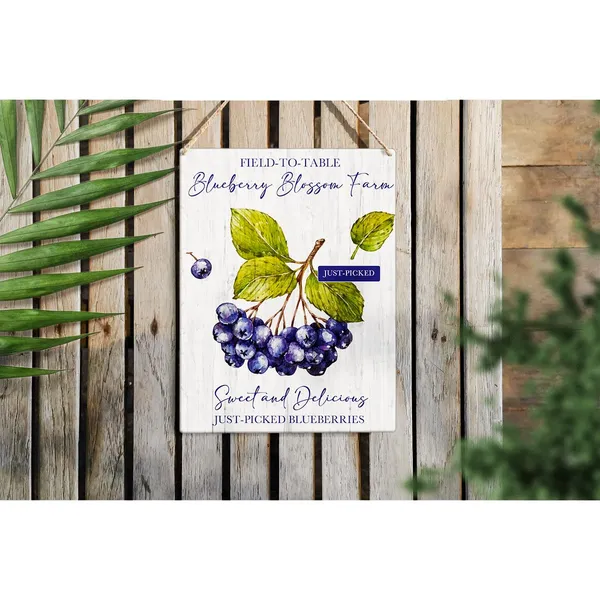 Multicolor_Blueberry_Wood_Sign_Blueberry_Blossom_Farm_Wooden_Signs_Rustic_Summer_Hanging_Plaque_Home_Wall_Art_8"_X_10"_Sign_Wall_Decor_|_For_Home_Kitchen