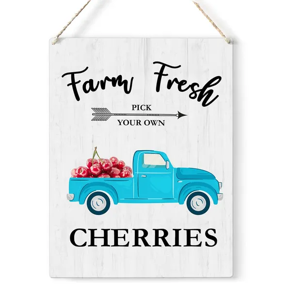 Multicolor_Cherry_Wood_Sign_Cherries_Truck_Wooden_Signs_Rustic_Summer_Hanging_Plaque_Home_Wall_Art_8"_X_10"_Sign_Wall_Decor_|_For_Home_Farmhouse