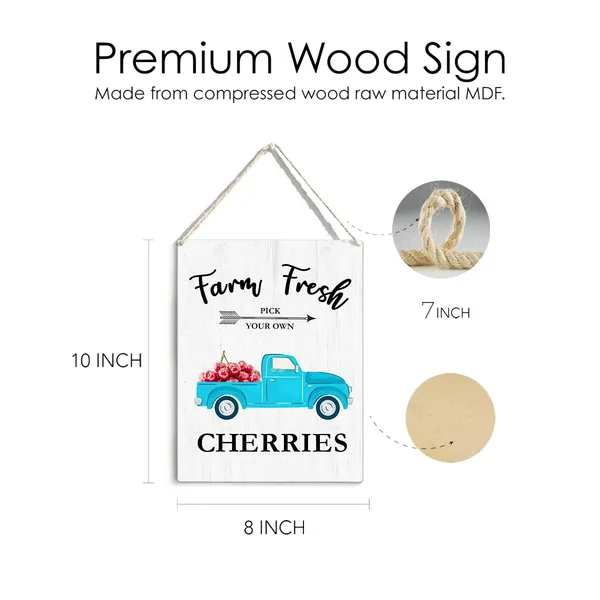 Multicolor_Cherry_Wood_Sign_Cherries_Truck_Wooden_Signs_Rustic_Summer_Hanging_Plaque_Home_Wall_Art_8"_X_10"_Sign_Wall_Decor_|_For_Home_Farmhouse