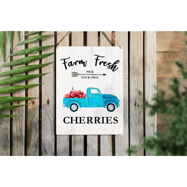 Multicolor_Cherry_Wood_Sign_Cherries_Truck_Wooden_Signs_Rustic_Summer_Hanging_Plaque_Home_Wall_Art_8"_X_10"_Sign_Wall_Decor_|_For_Home_Farmhouse
