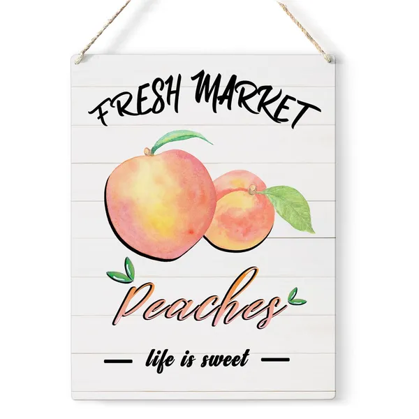 Multicolor_Summer_Peach_Wood_Sign_Peaches_Life_Is_Sweet_Wooden_Signs_Rustic_Hanging_Plaque_Home_Wall_Art_8"_X_10"_Sign_Wall_Decor_|_For_Home_Kitchen_Farmhouse