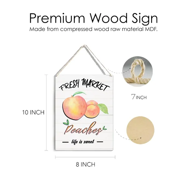Multicolor_Summer_Peach_Wood_Sign_Peaches_Life_Is_Sweet_Wooden_Signs_Rustic_Hanging_Plaque_Home_Wall_Art_8"_X_10"_Sign_Wall_Decor_|_For_Home_Kitchen_Farmhouse