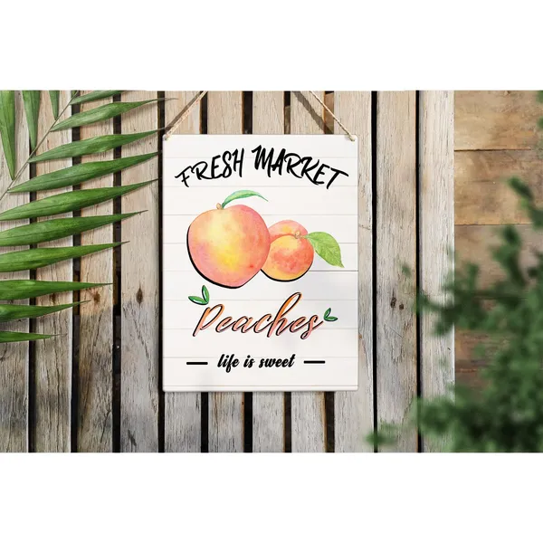 Multicolor_Summer_Peach_Wood_Sign_Peaches_Life_Is_Sweet_Wooden_Signs_Rustic_Hanging_Plaque_Home_Wall_Art_8"_X_10"_Sign_Wall_Decor_|_For_Home_Kitchen_Farmhouse
