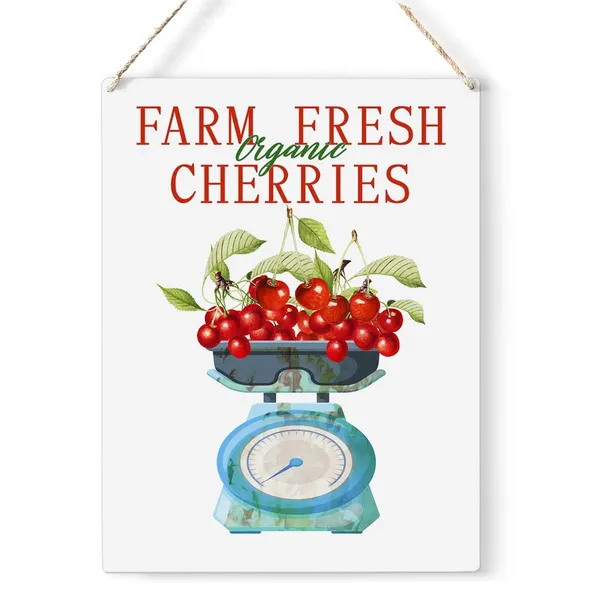 Multicolor_Cherry_Wood_Sign_Farm_Fresh_Cherries_Wooden_Signs_Rustic_Summer_Hanging_Plaque_Home_Wall_Art_8"_X_10"_Sign_Wall_Decor_|_For_Home_Kitchen