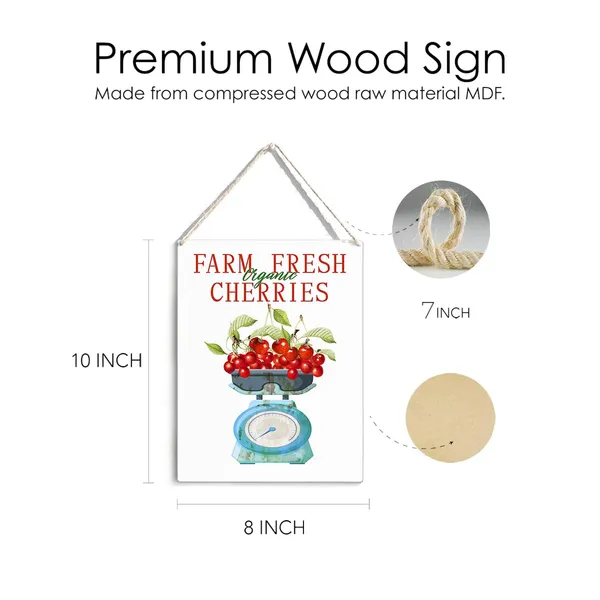 Multicolor_Cherry_Wood_Sign_Farm_Fresh_Cherries_Wooden_Signs_Rustic_Summer_Hanging_Plaque_Home_Wall_Art_8"_X_10"_Sign_Wall_Decor_|_For_Home_Kitchen