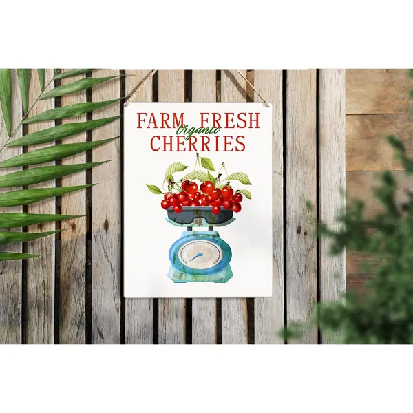 Multicolor_Cherry_Wood_Sign_Farm_Fresh_Cherries_Wooden_Signs_Rustic_Summer_Hanging_Plaque_Home_Wall_Art_8"_X_10"_Sign_Wall_Decor_|_For_Home_Kitchen