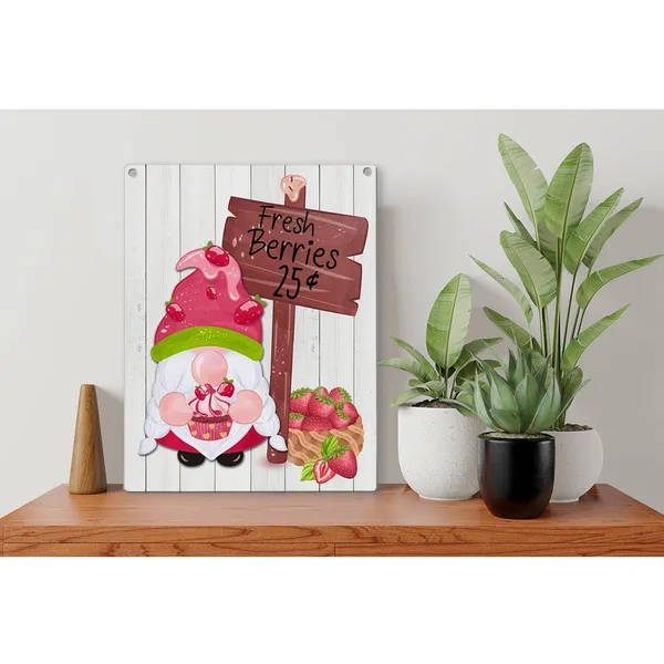 Multicolor_Strawberry_Gnome_Wood_Sign_Fresh_Berries_Wooden_Signs_Rustic_Summer_Hanging_Plaque_Home_Wall_Art_8"_X_10"_Sign_Wall_Decor_|_For_Home_Farmhouse_Kitchen