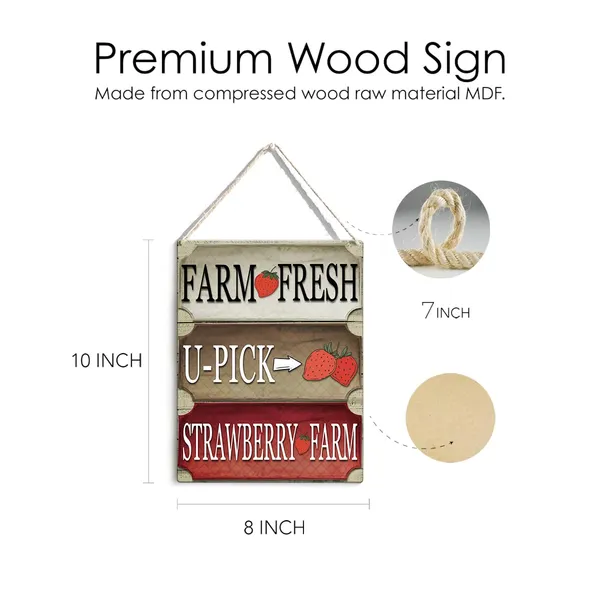 Multicolor_Strawberry_Farm_Wood_Sign_Summer_Strawberry_Wooden_Signs_Rustic_Hanging_Plaque_Home_Wall_Art_8"_X_10"_Sign_Wall_Decor_|_For_Home_Kitchen_Farmhouse