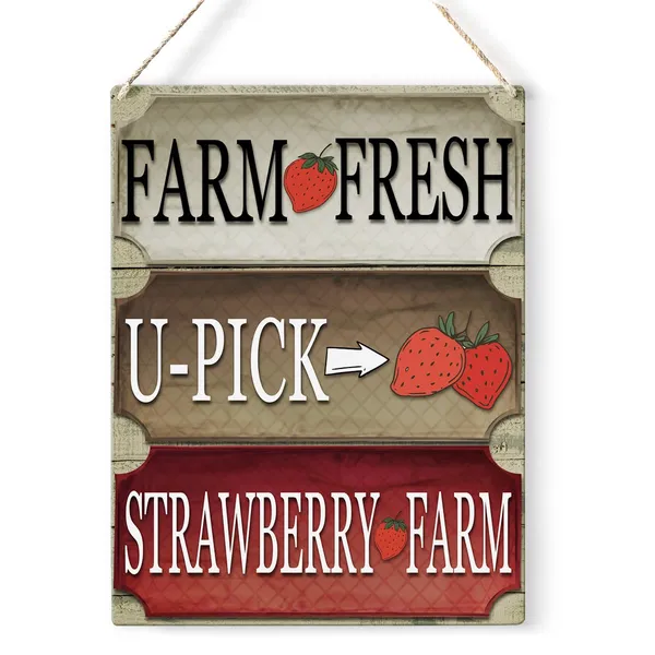 Multicolor_Strawberry_Farm_Wood_Sign_Summer_Strawberry_Wooden_Signs_Rustic_Hanging_Plaque_Home_Wall_Art_8"_X_10"_Sign_Wall_Decor_|_For_Home_Kitchen_Farmhouse