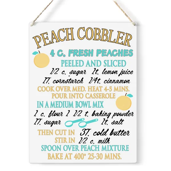 Multicolor_Peach_Cobbler_Recipe_Wood_Sign_Kitchen_Peach_Wooden_Signs_Rustic_Summer_Hanging_Plaque_Home_Wall_Art_8"_X_10"_Sign_Wall_Decor_|_For_Home_Kitchen