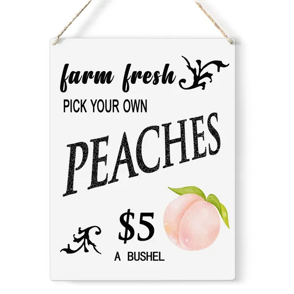 Multicolor_Peach_Theme_Wood_Sign_Farm_Fresh_Peaches_Wooden_Signs_Rustic_Summer_Hanging_Plaque_Home_Wall_Art_8"_X_10"_Sign_Wall_Decor_|_For_Home_Kitchen_Farmhouse