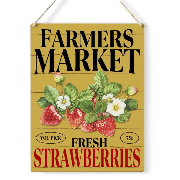 Multicolor_Retro_Fresh_Strawberries_Wood_Sign_Summer_Strawberry_Wooden_Signs_Rustic_Hanging_Plaque_Home_Wall_Art_8"_X_10"_Sign_Wall_Decor_|_For_Home_Farmhouse