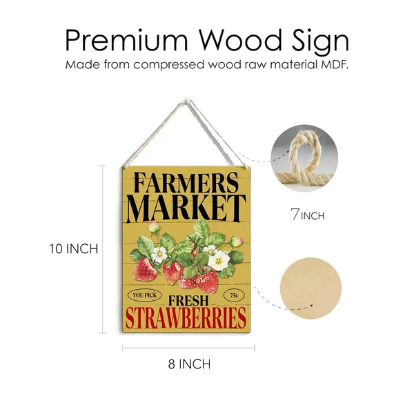 Multicolor_Retro_Fresh_Strawberries_Wood_Sign_Summer_Strawberry_Wooden_Signs_Rustic_Hanging_Plaque_Home_Wall_Art_8"_X_10"_Sign_Wall_Decor_|_For_Home_Farmhouse