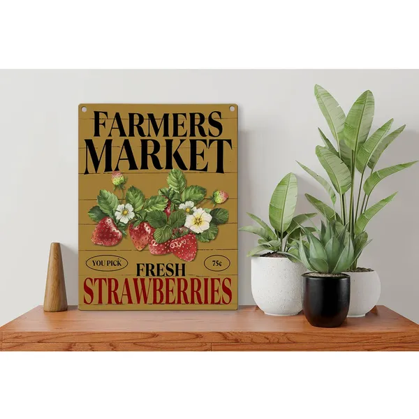 Multicolor_Retro_Fresh_Strawberries_Wood_Sign_Summer_Strawberry_Wooden_Signs_Rustic_Hanging_Plaque_Home_Wall_Art_8"_X_10"_Sign_Wall_Decor_|_For_Home_Farmhouse