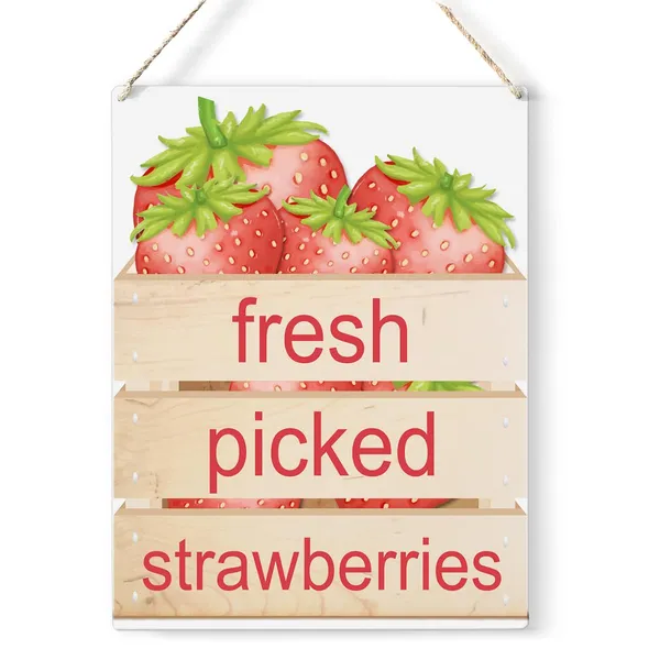 Multicolor_Summer_Strawberry_Wood_Sign_Fresh_Picked_Strawberries_Wooden_Signs_Rustic_Hanging_Plaque_Home_Wall_Art_8"_X_10"_Sign_Wall_Decor_|_For_Home_Kitchen_Farmhouse