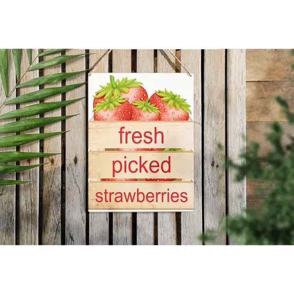 Multicolor_Summer_Strawberry_Wood_Sign_Fresh_Picked_Strawberries_Wooden_Signs_Rustic_Hanging_Plaque_Home_Wall_Art_8"_X_10"_Sign_Wall_Decor_|_For_Home_Kitchen_Farmhouse