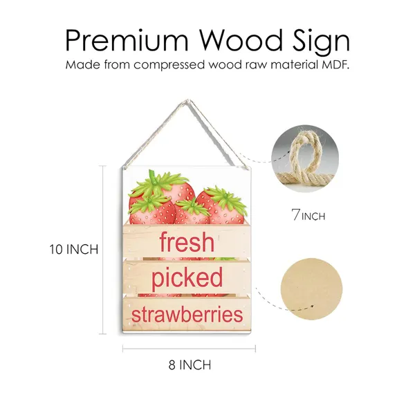 Multicolor_Summer_Strawberry_Wood_Sign_Fresh_Picked_Strawberries_Wooden_Signs_Rustic_Hanging_Plaque_Home_Wall_Art_8"_X_10"_Sign_Wall_Decor_|_For_Home_Kitchen_Farmhouse