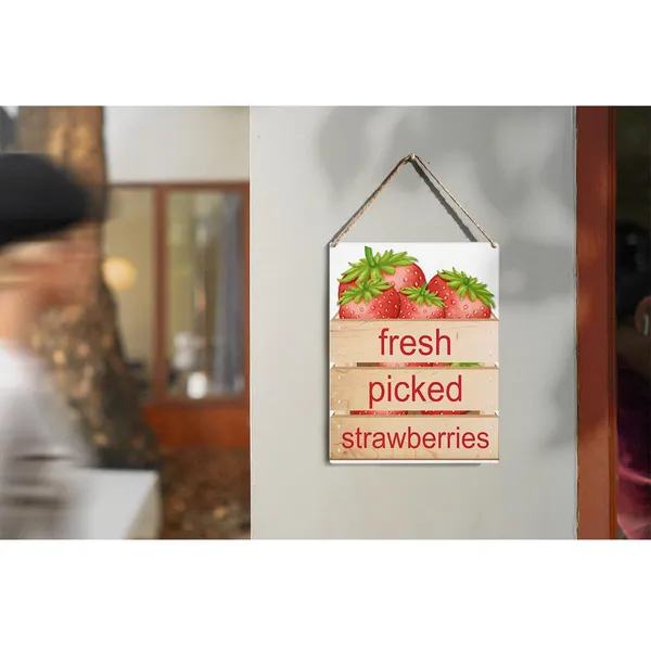 Multicolor_Summer_Strawberry_Wood_Sign_Fresh_Picked_Strawberries_Wooden_Signs_Rustic_Hanging_Plaque_Home_Wall_Art_8"_X_10"_Sign_Wall_Decor_|_For_Home_Kitchen_Farmhouse