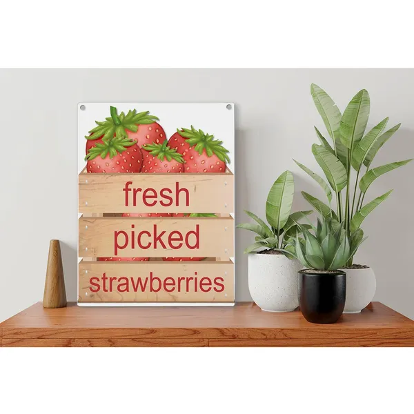 Multicolor_Summer_Strawberry_Wood_Sign_Fresh_Picked_Strawberries_Wooden_Signs_Rustic_Hanging_Plaque_Home_Wall_Art_8"_X_10"_Sign_Wall_Decor_|_For_Home_Kitchen_Farmhouse