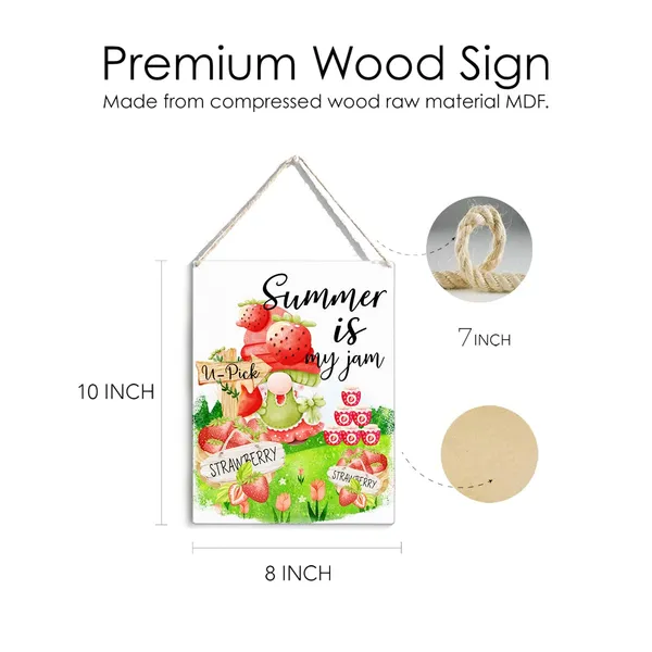 Multicolor_Strawberry_Gnome_Wood_Sign_Summer_Is_My_Jam_Wooden_Signs_Rustic_Summer_Hanging_Plaque_Home_Wall_Art_8"_X_10"_Sign_Wall_Decor_|_For_Home_Kitchen