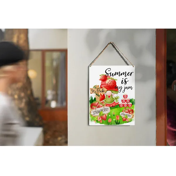Multicolor_Strawberry_Gnome_Wood_Sign_Summer_Is_My_Jam_Wooden_Signs_Rustic_Summer_Hanging_Plaque_Home_Wall_Art_8"_X_10"_Sign_Wall_Decor_|_For_Home_Kitchen