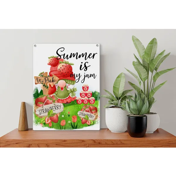Multicolor_Strawberry_Gnome_Wood_Sign_Summer_Is_My_Jam_Wooden_Signs_Rustic_Summer_Hanging_Plaque_Home_Wall_Art_8"_X_10"_Sign_Wall_Decor_|_For_Home_Kitchen