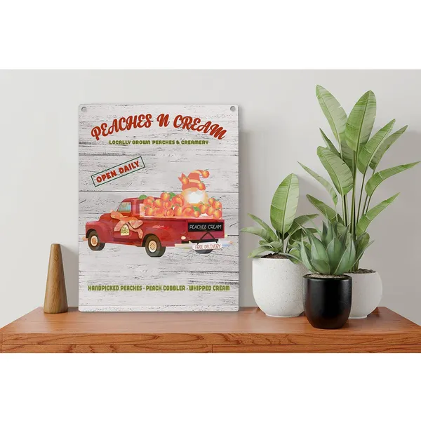 Multicolor_Peaches_N_Cream_Wood_Sign_Peach_Gnome_Truck_Wooden_Signs_Rustic_Summer_Hanging_Plaque_Home_Wall_Art_8"_X_10"_Sign_Wall_Decor_|_For_Home_Kitchen_Farmhouse