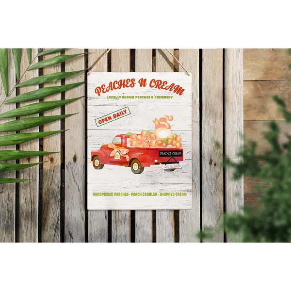 Multicolor_Peaches_N_Cream_Wood_Sign_Peach_Gnome_Truck_Wooden_Signs_Rustic_Summer_Hanging_Plaque_Home_Wall_Art_8"_X_10"_Sign_Wall_Decor_|_For_Home_Kitchen_Farmhouse