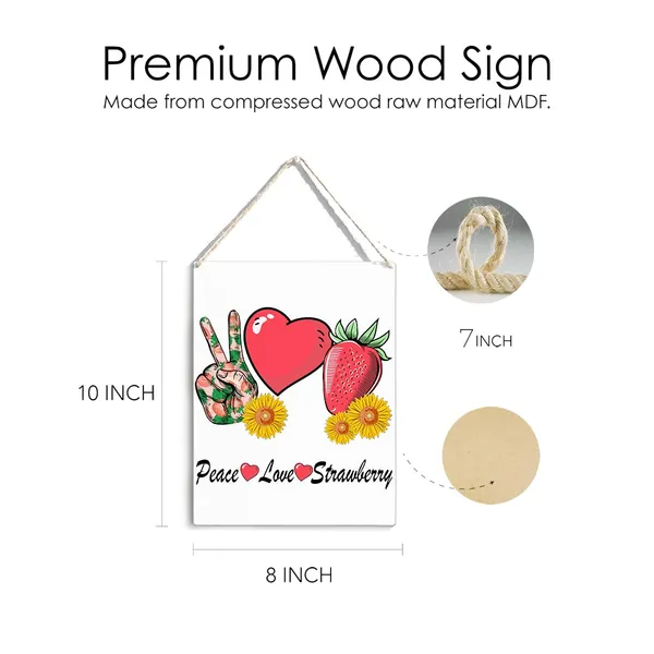 Multicolor_Peace_Love_Strawberry_Wood_Sign_Summer_Strawberry_Wooden_Signs_Rustic_Hanging_Plaque_Home_Wall_Art_8"_X_10"_Sign_Wall_Decor_|_For_Home_Kitchen