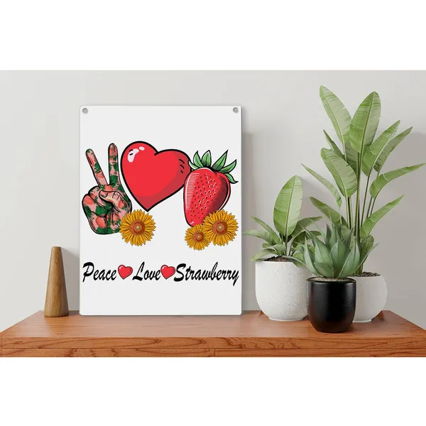 Multicolor_Peace_Love_Strawberry_Wood_Sign_Summer_Strawberry_Wooden_Signs_Rustic_Hanging_Plaque_Home_Wall_Art_8"_X_10"_Sign_Wall_Decor_|_For_Home_Kitchen