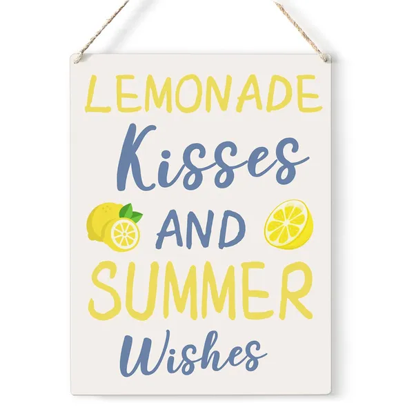 Multicolor_Summer_Lemon_Wood_Sign_Lemonade_Kisses_Wooden_Signs_Rustic_Hanging_Plaque_Home_Wall_Art_8"_X_10"_Sign_Wall_Decor_|_For_Home_Kitchen