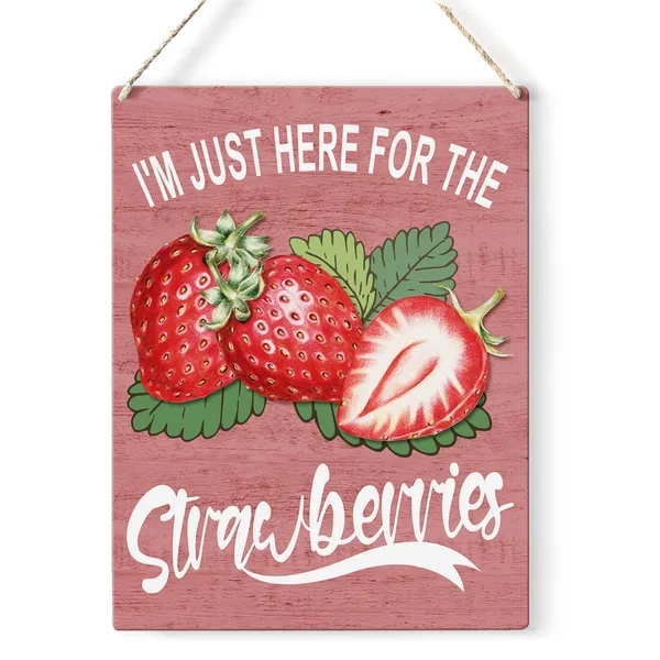 Multicolor_Strawberry_Wood_Sign_I_Am_Just_Here_|_For_The_Strawberries_Wooden_Signs_Rustic_Summer_Hanging_Plaque_Home_Wall_Art_8"_X_10"_Sign_Wall_Decor_|_For_Home_Farmhouse
