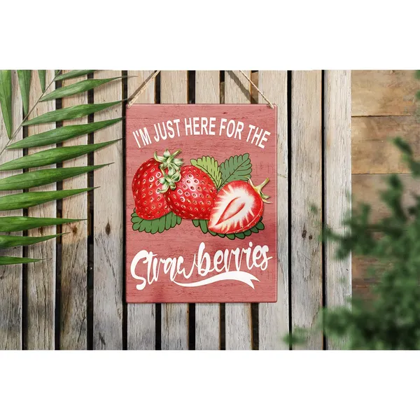 Multicolor_Strawberry_Wood_Sign_I_Am_Just_Here_|_For_The_Strawberries_Wooden_Signs_Rustic_Summer_Hanging_Plaque_Home_Wall_Art_8"_X_10"_Sign_Wall_Decor_|_For_Home_Farmhouse