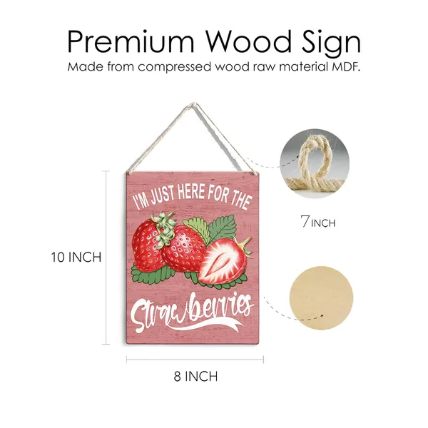 Multicolor_Strawberry_Wood_Sign_I_Am_Just_Here_|_For_The_Strawberries_Wooden_Signs_Rustic_Summer_Hanging_Plaque_Home_Wall_Art_8"_X_10"_Sign_Wall_Decor_|_For_Home_Farmhouse