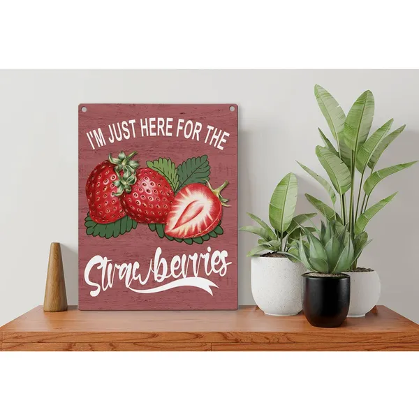 Multicolor_Strawberry_Wood_Sign_I_Am_Just_Here_|_For_The_Strawberries_Wooden_Signs_Rustic_Summer_Hanging_Plaque_Home_Wall_Art_8"_X_10"_Sign_Wall_Decor_|_For_Home_Farmhouse
