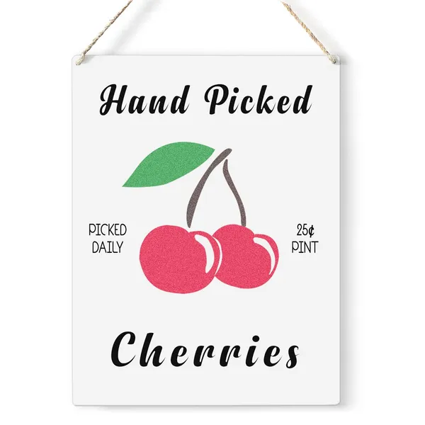 Multicolor_Cherry_Wood_Sign_Hand_Picked_Cherries_Wooden_Signs_Rustic_Summer_Hanging_Plaque_Home_Wall_Art_8"_X_10"_Sign_Wall_Decor_|_For_Home_Kitchen