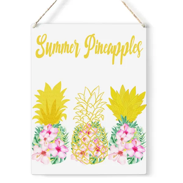Multicolor_Summer_Pineapple_Wood_Sign_Floral_Pineapple_Wooden_Signs_Rustic_Summer_Hanging_Plaque_Home_Wall_Art_8"_X_10"_Sign_Wall_Decor_|_For_Home_Kitchen