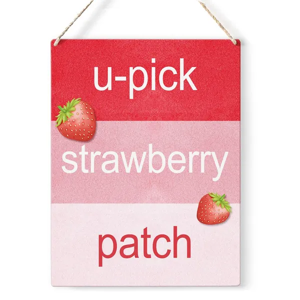 Multicolor_Summer_Strawberry_Wood_Sign_Strawberry_Patch_Wooden_Signs_Rustic_Hanging_Plaque_Home_Wall_Art_8"_X_10"_Sign_Wall_Decor_|_For_Home_Kitchen