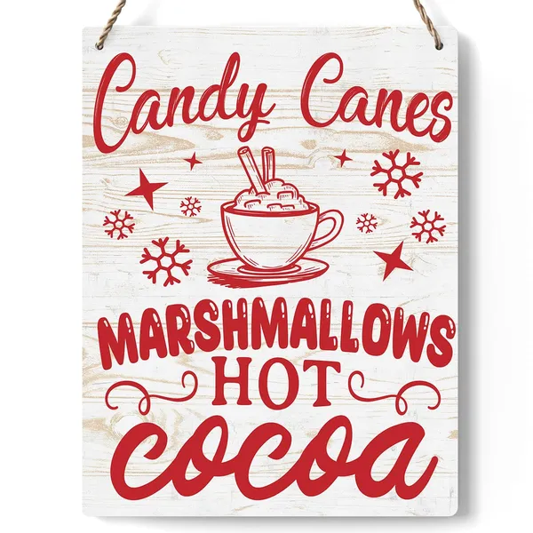 Multicolor_Christmas_Candy_Canes_Marshmallows_Hot_Cocoa_Wood_Sign_Winter_Decoration_Wooden_Signs_Rustic_Hanging_Plaque_Home_Wall_Art_8"_X_10"_Sign_Wall_Decor_|_For_Farmhouse_Home_Kitchen