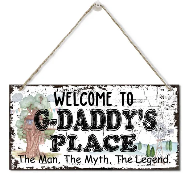 White_Vintage_Style_Welcome_To_G-Daddy'S_Place_The_Man,_The_Myth,_The_Legend_Decor_Sign,_Printed_Wood_Plaque_Sign_Wall_Hanging,_Hanging_Wood_Sign_Home_Decor,_Father'S_Day_Gift_|_For_Grandpa_12"_X_6"